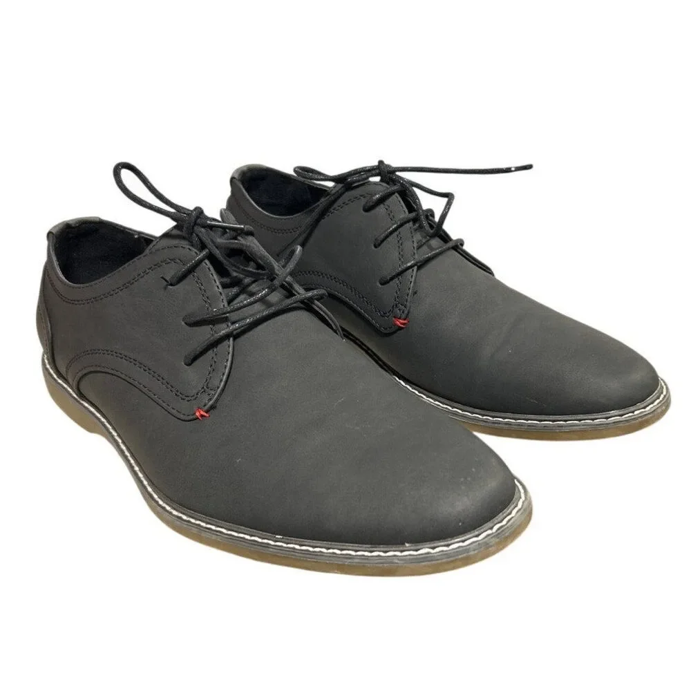 Jousen Mens 9.5 Black Faux Leather Lace Up Oxford Business Casual Dress Shoes